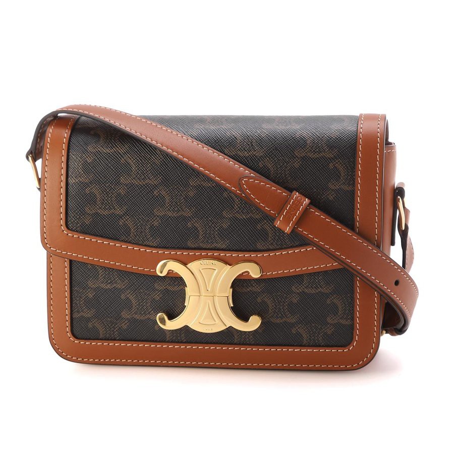 Celine 18888 Teen 帆布及小牛皮Triomphe 凱旋門包 黃褐色