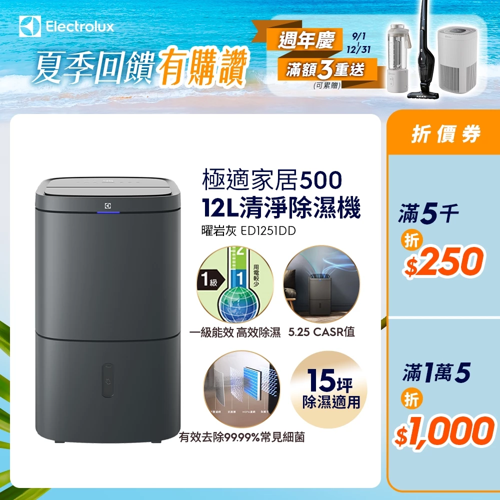 Electrolux 伊萊克斯 ED1251DD 極適家居500 12L清淨除濕機