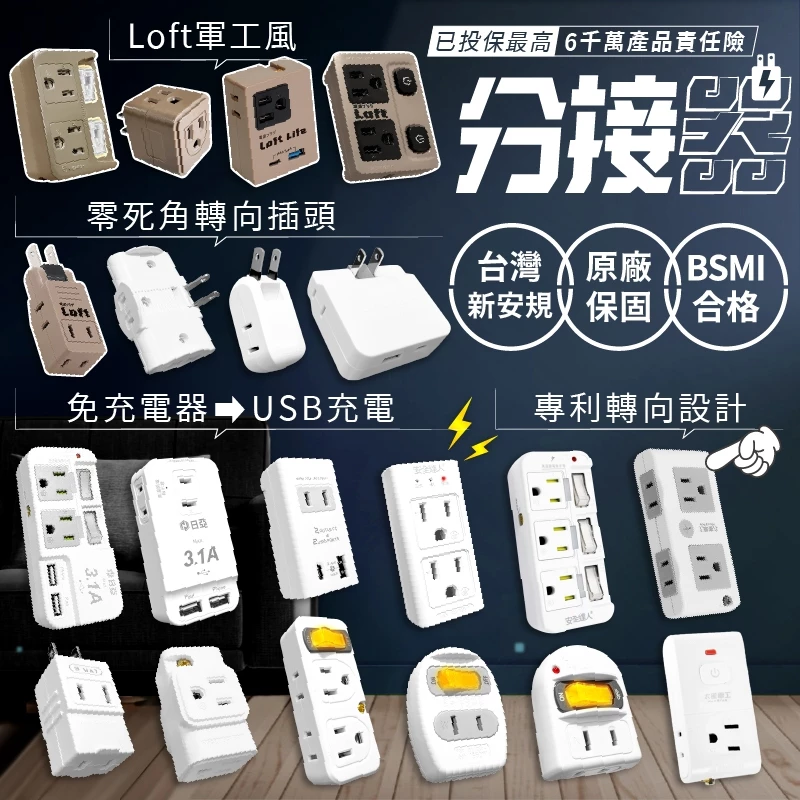 今天限定價【節能獨立開關分接器】新安規 壁插 三面插 旋轉插頭  usb 3轉2 延長線 iLife愛生