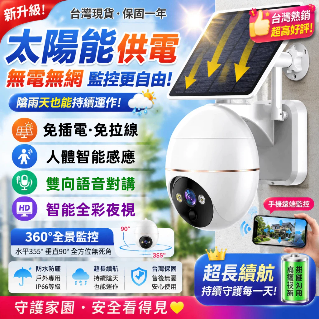 免插電監視器 防水戶外監視器 高清夜視 監控 無線WIF監視器 4G監視器無線 智慧移動監視器